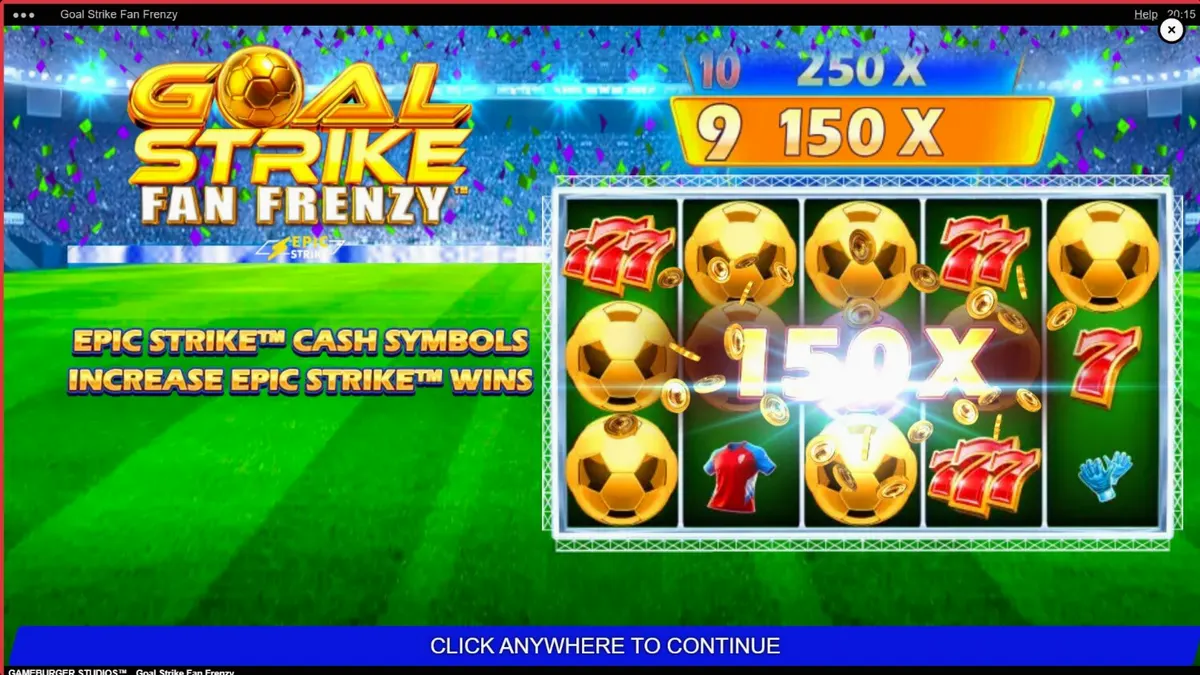 Interface do jogo Goal Strike Fan Frenzy com tema de futebol