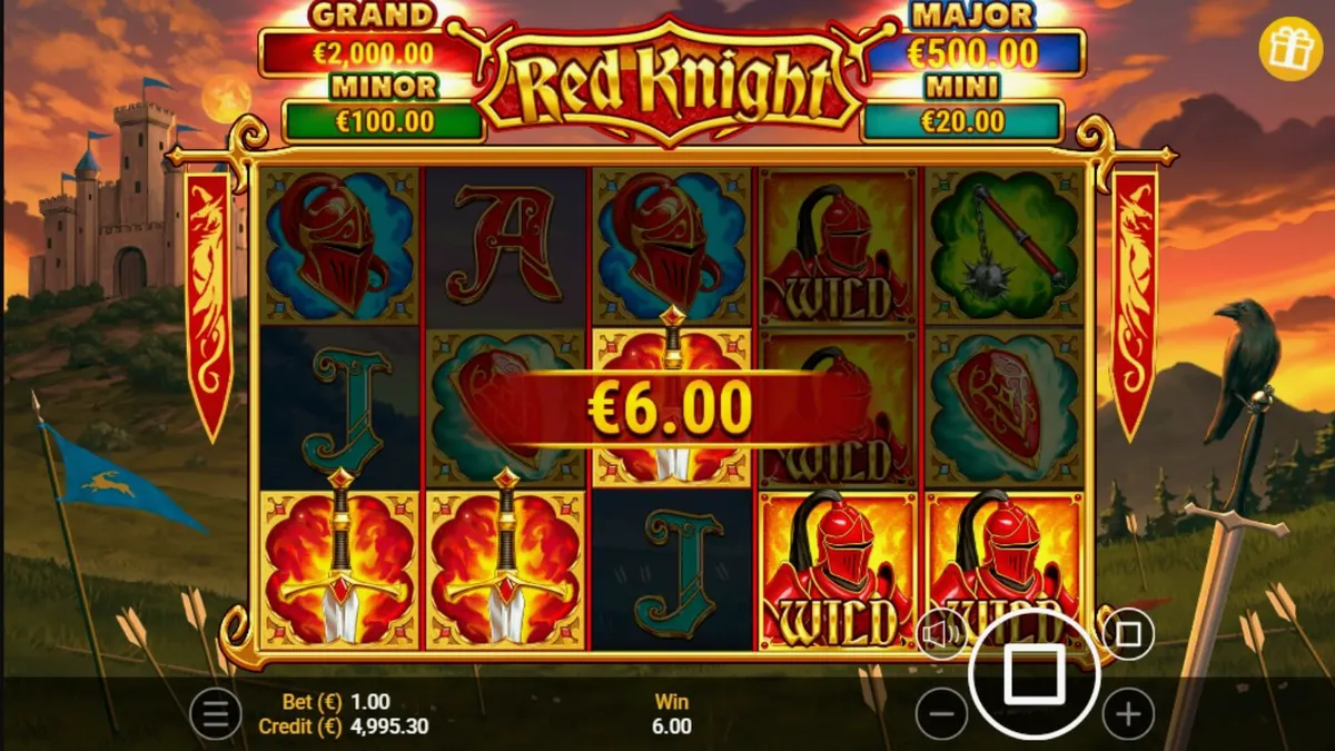 Red Knight slot visual theme featuring medieval armor and fire elements